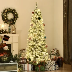 Fashion The Holiday Aisle 5' 10" H Slender White/Green Flocked Christmas Tree With 250 Led Lights