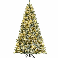 Best Sale The Holiday Aisle 7 Feet Pre-Lit Snow Flocked Hinged Christmas Tree With 1116 Tips And Metal Stand
