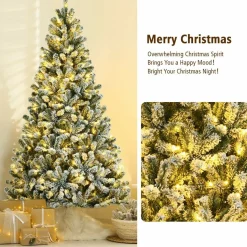 Best Sale The Holiday Aisle 7 Feet Pre-Lit Snow Flocked Hinged Christmas Tree With 1116 Tips And Metal Stand