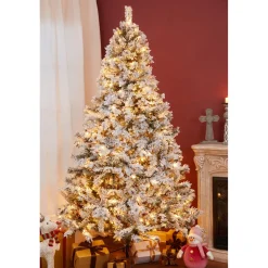Store The Holiday Aisle 7' Green Spruce Flocked Christmas Tree With 350 Led Lights