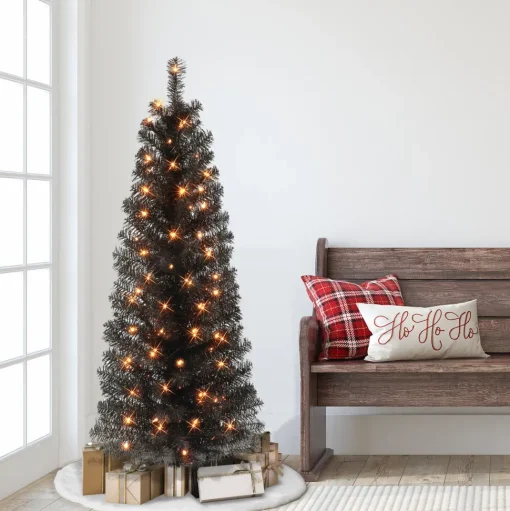 Best Sale The Holiday Aisle 54" H Black Fir Christmas Tree With 70 Lights