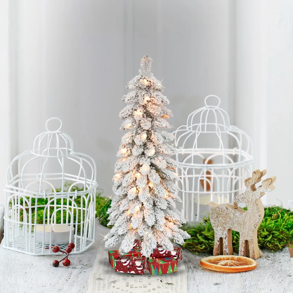 Discount The Holiday Aisle 3' H Green Pine Frosted Christmas Tree With 35 Lights