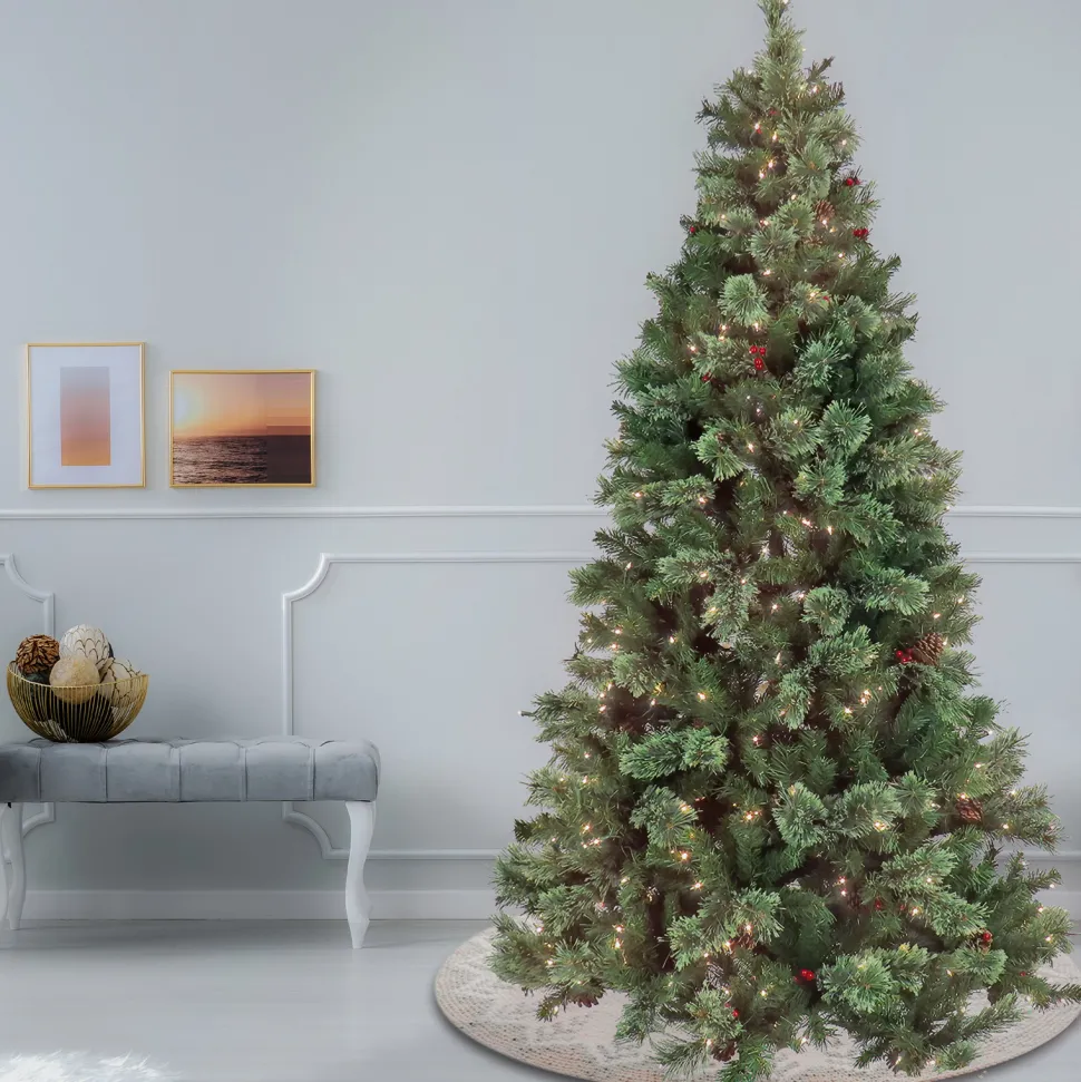 Hot The Holiday Aisle 90" H Regular Artificial Pvc Pine Cashmere Christmas Tree 550 Led Steady/Constant Lights And Pinecones