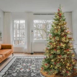 Sale The Holiday Aisle 72" H Regular Realistic Artificial Pvc And Pe Blend Pine Christmas Tree 200 Led Steady/Constant Lights And Berries