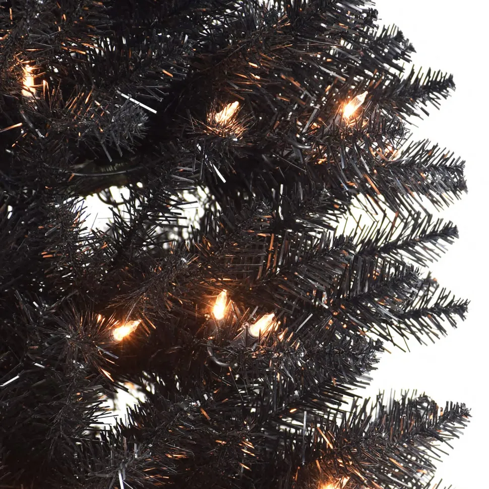 Best Sale Three Posts 7'6" H Slender Black Fir Christmas Tree With 250 Lights