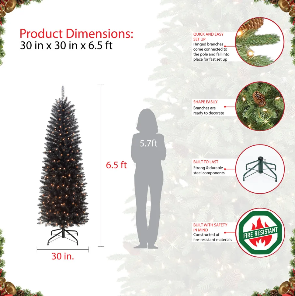 Best Sale Three Posts 7'6" H Slender Black Fir Christmas Tree With 250 Lights