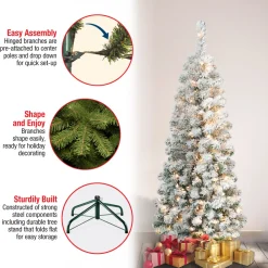 Best The Holiday Aisle 5'11'' H Slender Green Pine Flocked/Frosted Christmas Tree With 250 Lights