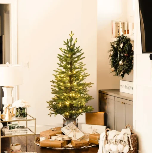 Best Sale Andover Mills 4'4" H Slender Green Realistic Artificial Fir Christmas Tree With 100 Led Lights
