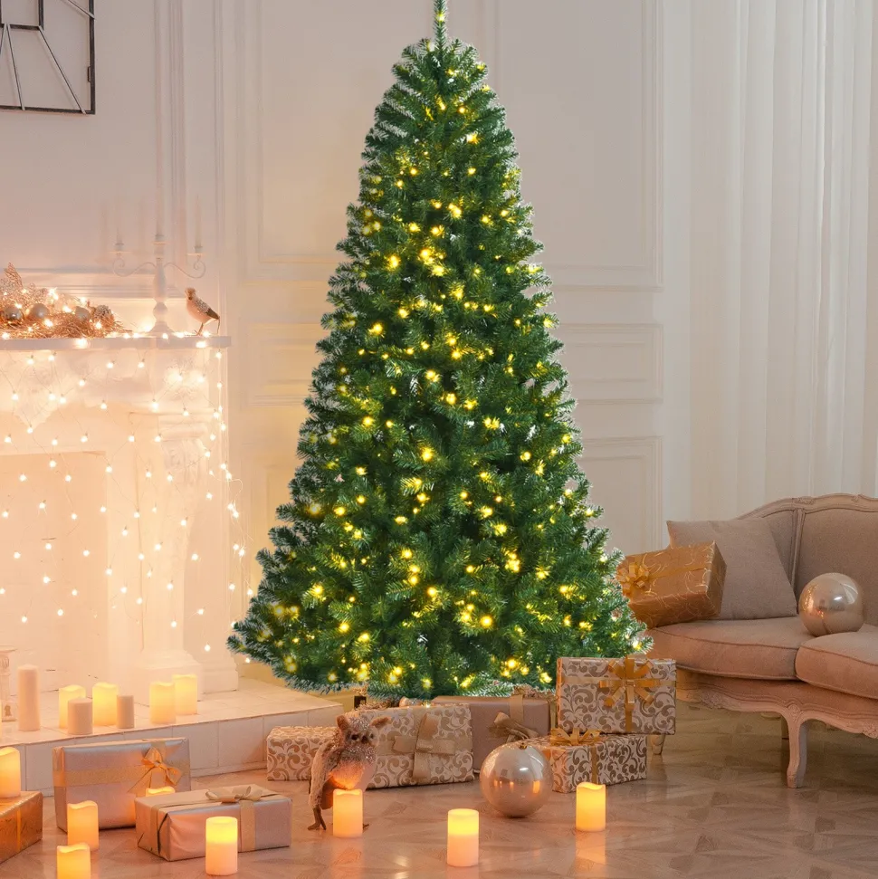 Discount The Holiday Aisle 96'' H Slender Green Spruce Christmas Tree With 600 Led Color Changing/Combination Lights