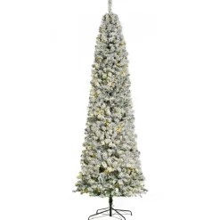 Store The Holiday Aisle 9' H Slender Green/White Flocked/Frosted Christmas Tree With 350 Led Lights