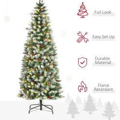 Clearance The Holiday Aisle 6' H Slender Green/White Flocked/Frosted Christmas Tree With 300 Led Lights