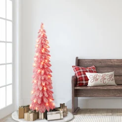 Cheap The Holiday Aisle 4' H Slender Pink Pine Flocked/Frosted Christmas Tree With 50 Lights