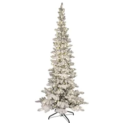 Outlet The Holiday Aisle 7.5' H White/Green Realistic Artificial Pine Flocked/Frosted Christmas Tree With 400 Lights Led