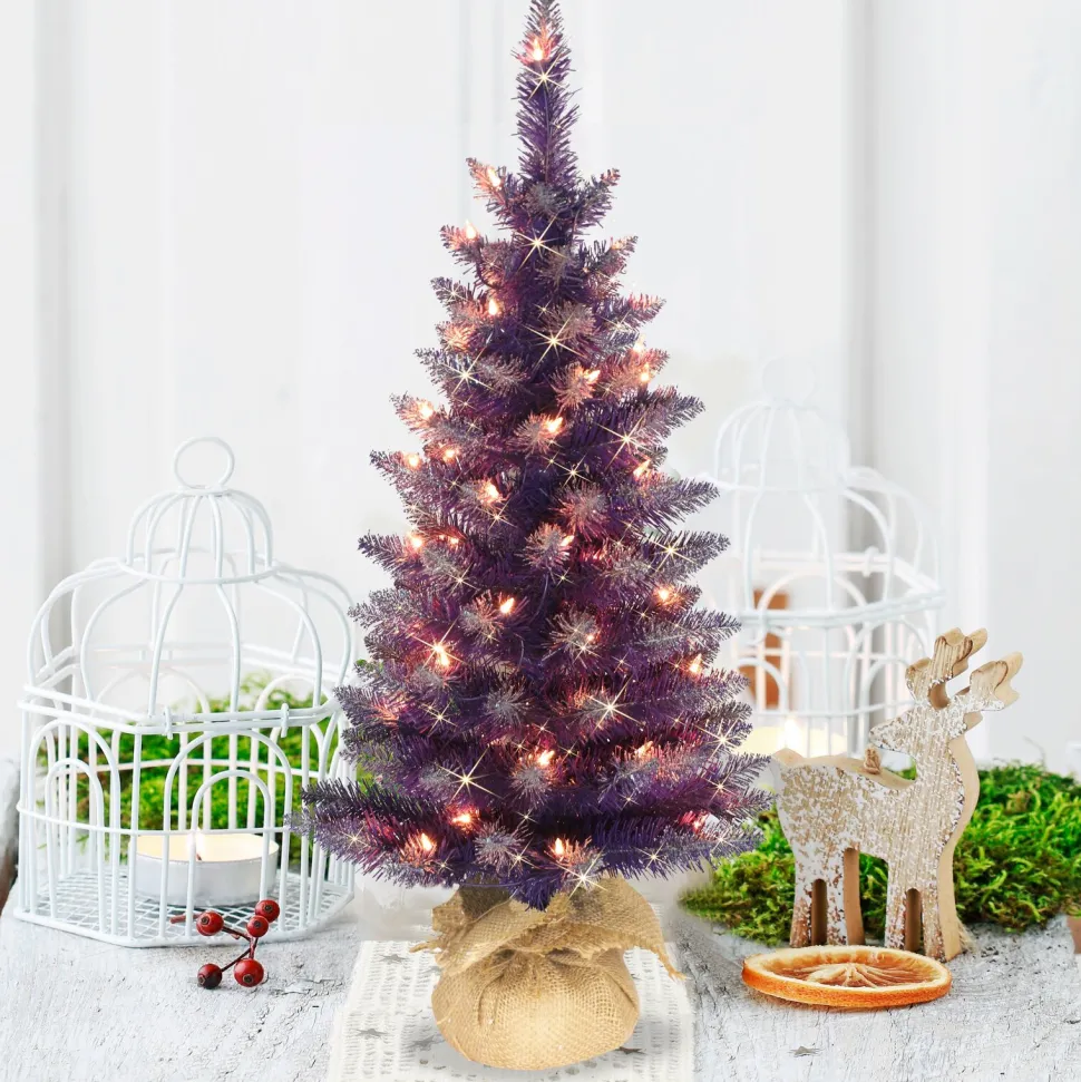 Discount The Holiday Aisle 3' Purple Spruce Artificial Christmas Tree With 50 Clear/White Lights