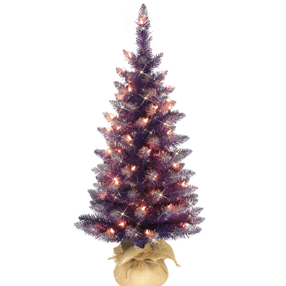 Discount The Holiday Aisle 3' Purple Spruce Artificial Christmas Tree With 50 Clear/White Lights