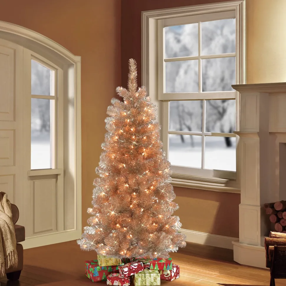 Discount The Holiday Aisle 4.5' Rose Gold Spruce Artificial Christmas Tree With 150 Clear/White Lights