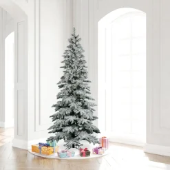 Fashion The Holiday Aisle Flocked Utica 9' White/Green Fir Trees Artificial Christmas Tree With 600 Incandescent With Stand