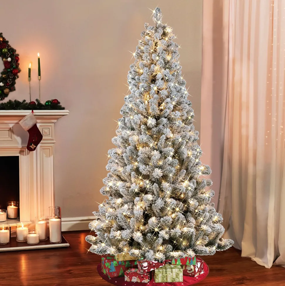 New The Holiday Aisle Flocked Virginia Pine 6.5' Green/White Pine Artificial Christmas Tree With 300 Clear/White Lights