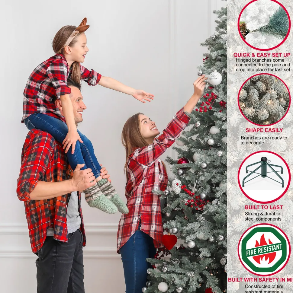 New The Holiday Aisle Flocked Virginia Pine 6.5' Green/White Pine Artificial Christmas Tree With 300 Clear/White Lights