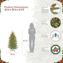 New Andover Mills Fraser Pencil Green Fir Christmas Tree With Clear/White Lights