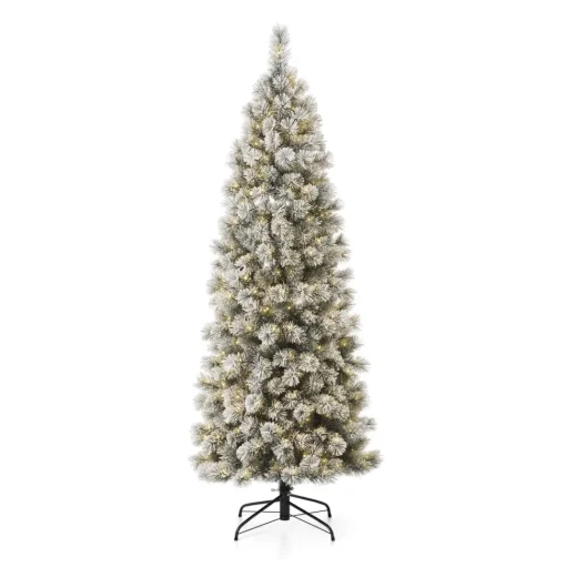 Best The Twillery Co. 7.5Ft Slender Flocked Pine Christmas Tree With 350 Led Lights