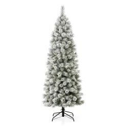Best The Twillery Co. 7.5Ft Slender Flocked Pine Christmas Tree With 350 Led Lights