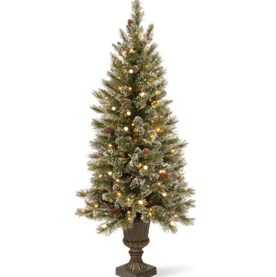 Best Sale Three Posts Glittery Bristle Green/White Artificial Pine Christmas Tree With 100 Lights
