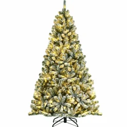 Online The Holiday Aisle Green And White Flocked/Frosted Christmas Tree With Led Lights