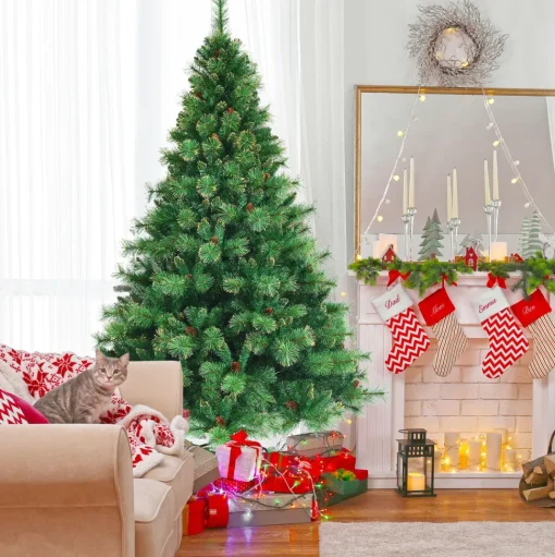 Cheap The Holiday Aisle Green Pine Christmas Tree With Led Lights And Pinecones