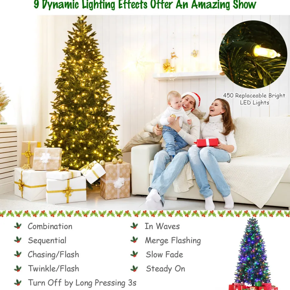 Discount The Holiday Aisle Green Realistic Artificial Cashmere Christmas Tree With Led Lights
