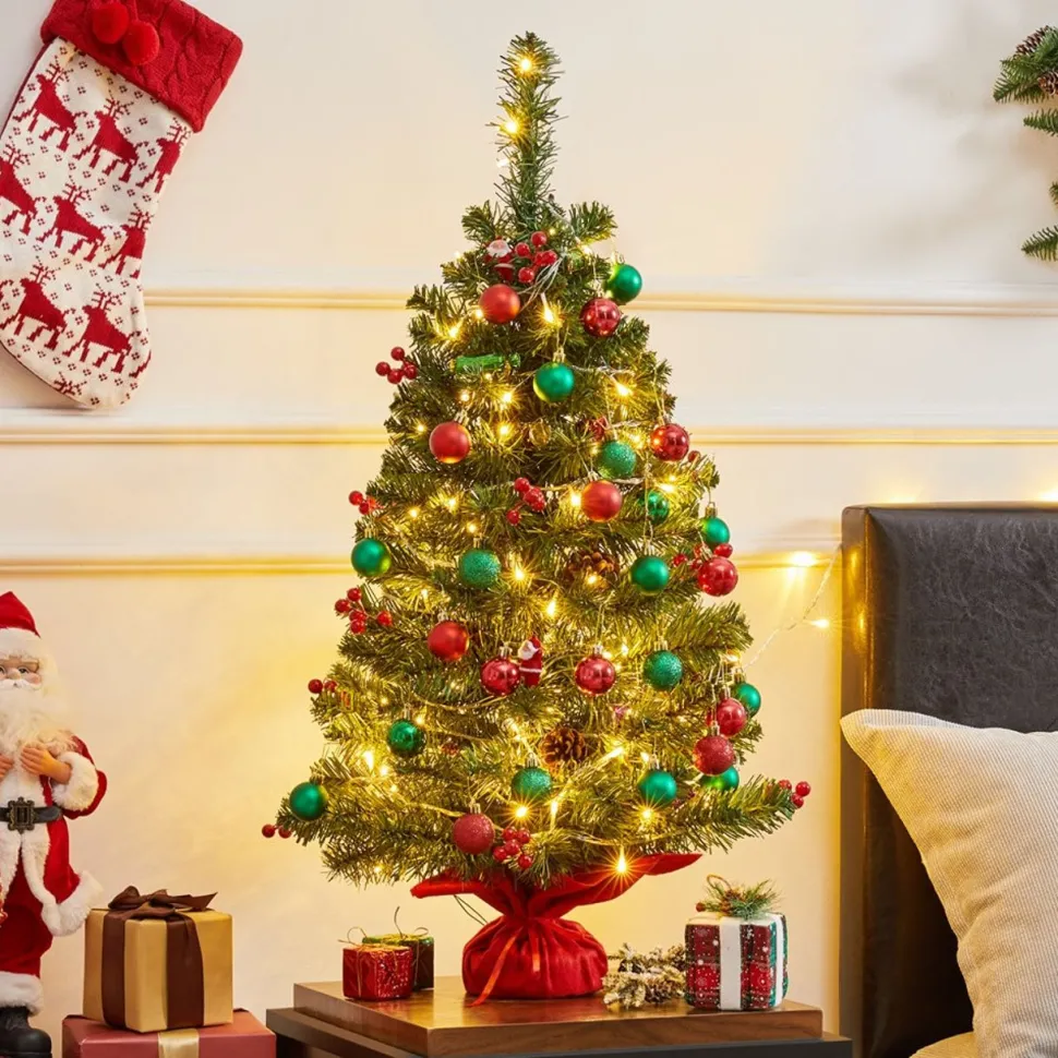 Discount The Holiday Aisle Green Realistic Spruce Cashmere Christmas Tree With Led Twinkling Lights And Berries