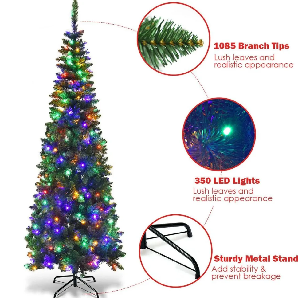 Online The Holiday Aisle Pencil 7.5' Green Fir Artificial Christmas Tree With Multi-Color Lights