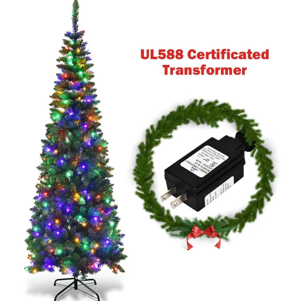 Online The Holiday Aisle Pencil 7.5' Green Fir Artificial Christmas Tree With Multi-Color Lights