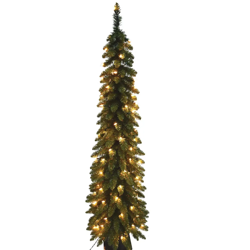 Discount The Holiday Aisle Pencil Slim 7' Green Fir Artificial Christmas Tree With 200 Ul Clear/White Lights With Stand