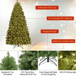 Fashion The Holiday Aisle Pre-Lit Artificial Pvc Christmas Tree With Led Lights And Stand-6'/7'/8'