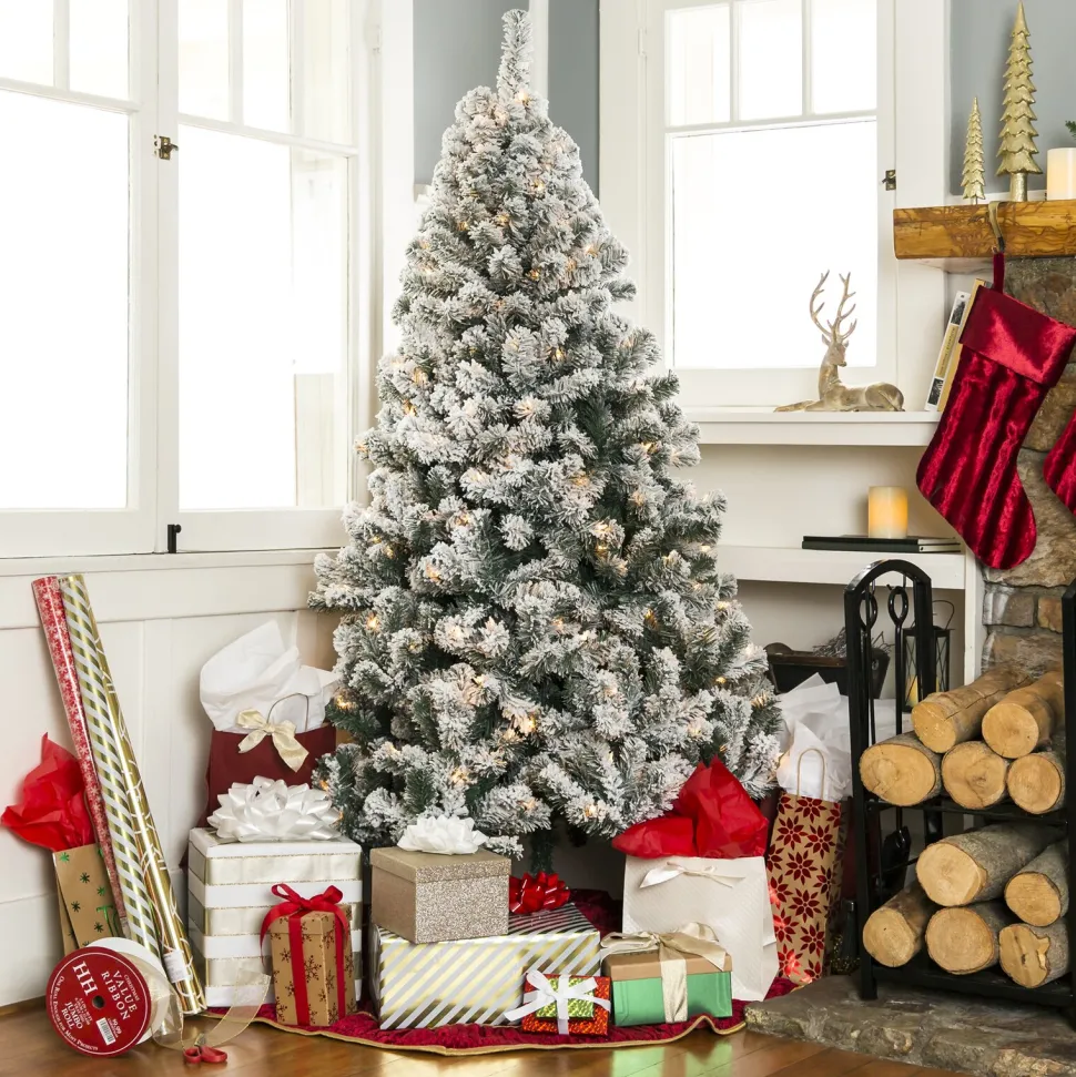 Hot The Holiday Aisle Pre-Lit Snow Flocked Artificial Christmas With Clear/White Lights