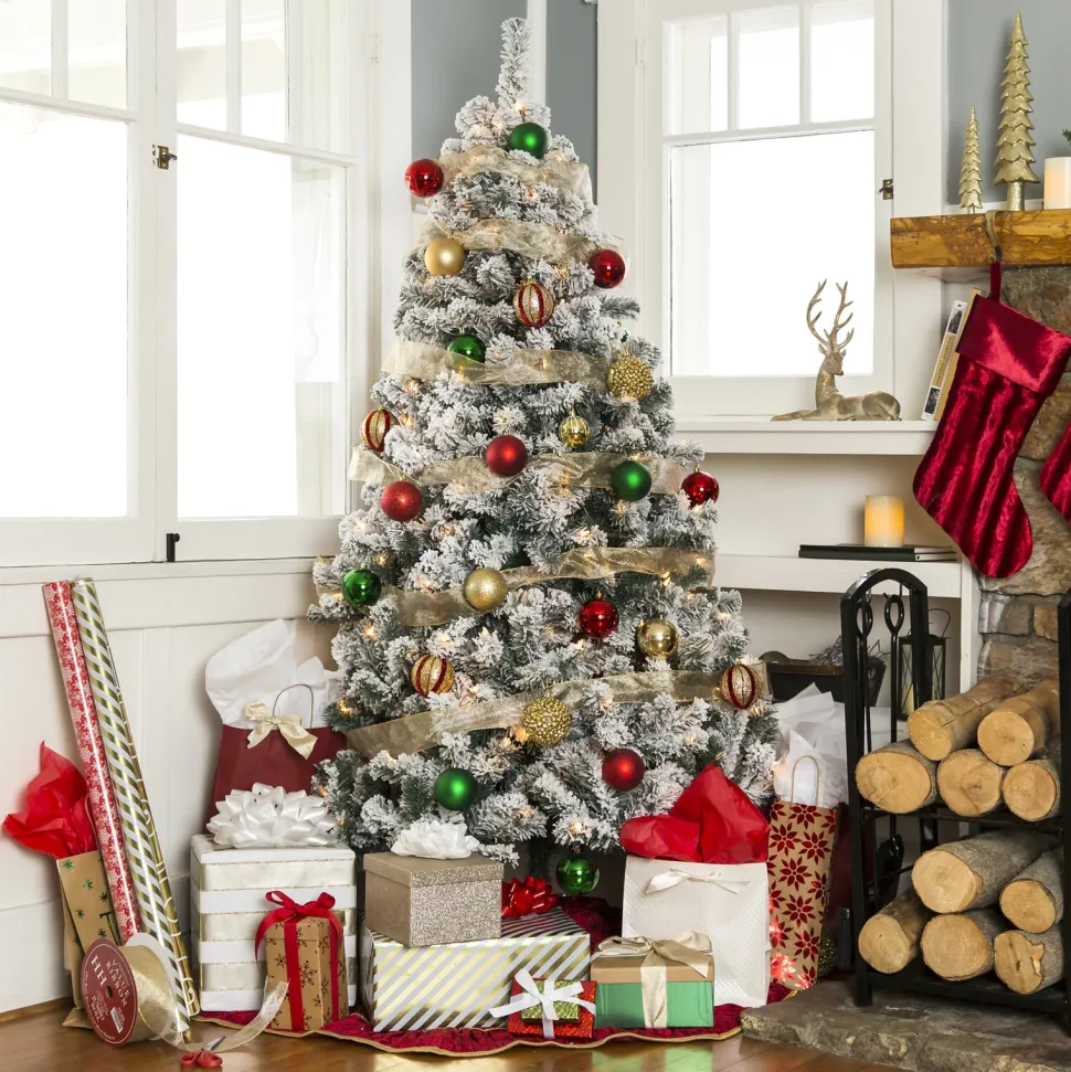 Hot The Holiday Aisle Pre-Lit Snow Flocked Artificial Christmas With Clear/White Lights