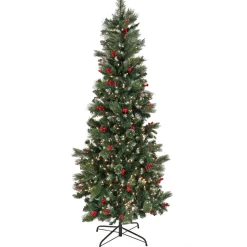 Online The Holiday Aisle Slender Green Fir Christmas Tree With Incandescent Lights And Pinecones