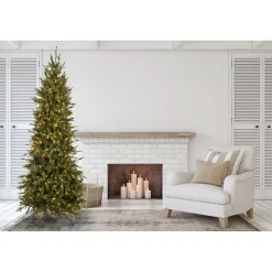 Store The Holiday Aisle Slim Canadian Power Pole Green Fir Artificial Christmas Tree With Clear/White Lights