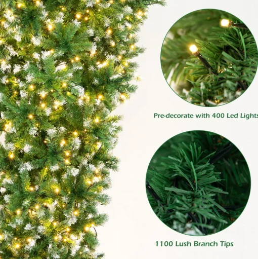 Outlet The Holiday Aisle Snowy 7.5 ' H Upside Down Green Realistic Artificial Pine Christmas Tree With 400 Led Lights