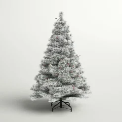 Cheap Three Posts Snowy 7.5' Frosted Green Pine Artificial Christmas Tree With 700 Clear/White Lights