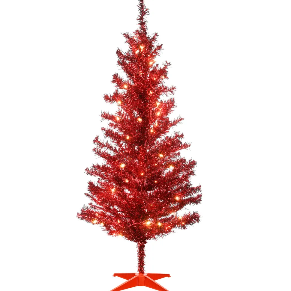 Online The Holiday Aisle Tinsel Trees Red Pine Artificial Christmas Tree With Color & Clear Lights