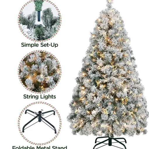 Flash Sale The Holiday Aisle White/Green Pvc Spruce Flocked/Frosted Christmas Tree With Incadescent